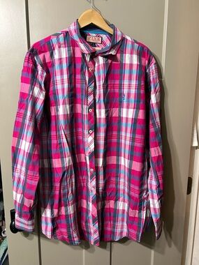 Thomas Pink Jermyn Street London Men’s Pink, White & Blue Plaid Button-Down
